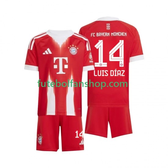 Camisola Principal Bayern de Munique Luis Diaz 14 Época 2025/2026 Manga Curta ,Criança