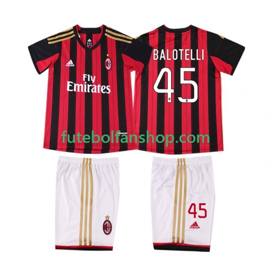Camisola Principal AC Milan BALOTELL 45 Retro 2013 2014 Manga Curta ,Criança