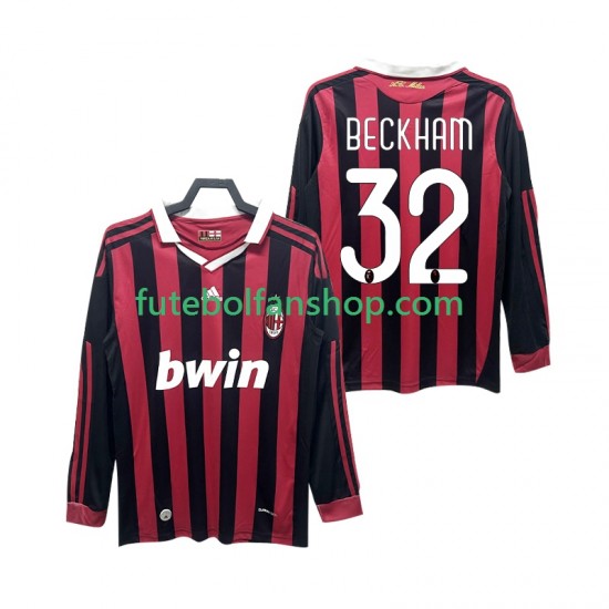 Camisola Principal AC Milan BECKHAM 32 Retro 2009 2010 Manga Comprida ,Homem
