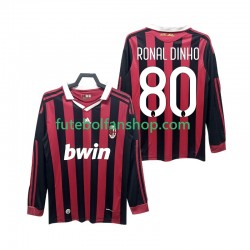 Camisola Principal AC Milan RONALDINHO 80 Retro 2009 2010 Manga Comprida ,Homem
