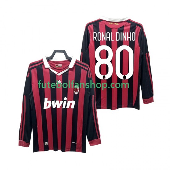 Camisola Principal AC Milan RONALDINHO 80 Retro 2009 2010 Manga Comprida ,Homem Camisola Principal AC Milan RONALDINHO 80 Retro 2009 2010 Manga Comprida ,Homem