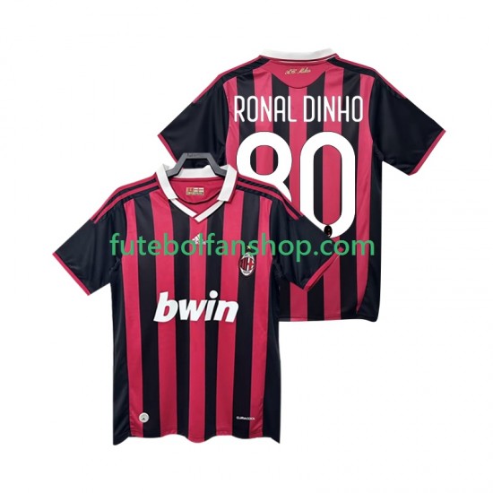 Camisola Principal AC Milan RONALDINHO 80 Retro 2009 2010 Manga Curta ,Homem