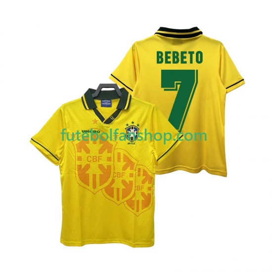 Camisola Principal Seleção Brasileira BEBETO 7 Retro 1994 Manga Curta ,Homem