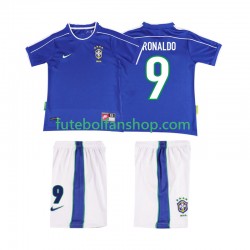 Camisola Alternativo Seleção Brasileira Ronaldo 9 Retro 1998 Manga Curta ,Criança