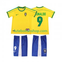 Camisola Principal Seleção Brasileira Ronaldo 9 Retro 1998 Manga Curta ,Criança