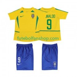 Camisola Principal Seleção Brasileira Ronaldo 9 Retro 2002 Manga Curta ,Criança