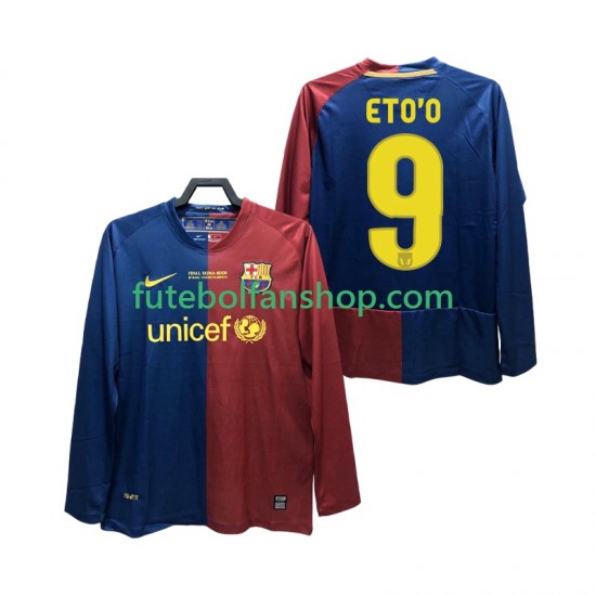 Camisola Principal FC Barcelona ETO O 9 Retro Champions League 2008 2009 Manga Comprida ,Homem