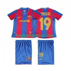 Camisola Principal FC Barcelona Lionel Messi 19 Retro 2007 2008 Manga Curta ,Criança