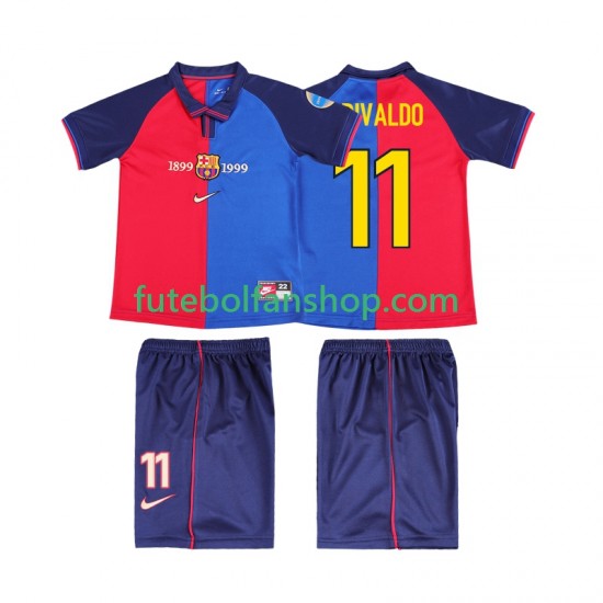 Camisola Principal FC Barcelona RIVALDO 11 Retro 1999 2000 Manga Curta ,Criança