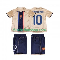 Camisola Alternativo FC Barcelona RONALDINHO 10 Retro 2001 2002 Manga Curta ,Criança