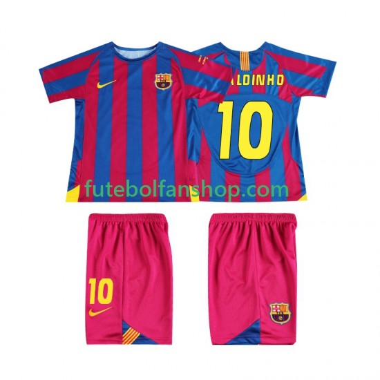 Camisola Principal FC Barcelona RONALDINHO 10 Retro Champions League 2005 2006 Manga Curta ,Criança