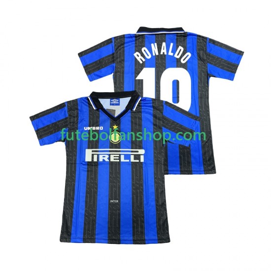 Camisola Principal Inter de Milão Ronaldo 10 Retro 1997 1998 Manga Curta ,Homem Camisola Principal Inter de Milão Ronaldo 10 Retro 1997 1998 Manga Curta ,Homem