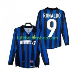 Camisola Principal Inter de Milão Ronaldo 9 Retro 1998 1999 Manga Comprida ,Homem