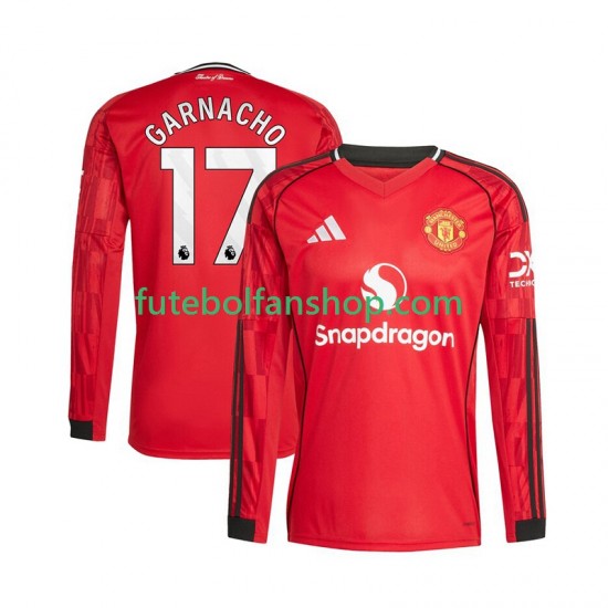Camisola Principal Manchester United Alejandro Garnacho 17 Época 2025/2026 Manga Comprida ,Homem Camisola Principal Manchester United Alejandro Garnacho 17 Época 2025/2026 Manga Comprida ,Homem
