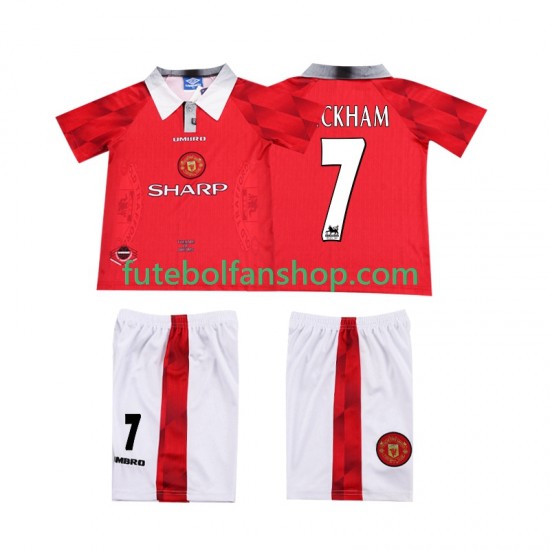 Camisola Principal Manchester United BECKHAM 7 Retro 1996 1997 Manga Curta ,Criança