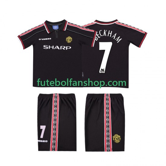 Camisola Alternativo Manchester United Beckham 7 Retro 1998 1999 Manga Curta ,Criança