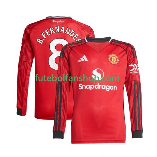 Camisola Principal Manchester United Bruno Fernandes 8 Época 2025/2026 Manga Comprida ,Homem Camisola Principal Manchester United Bruno Fernandes 8 Época 2025/2026 Manga Comprida ,Homem