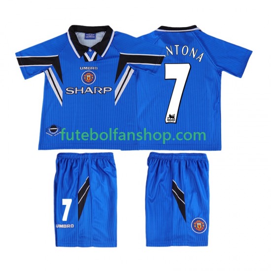 Camisola Alternativa (2ª) Manchester United CONTONA 7 Retro 1996 1998 Manga Curta ,Criança