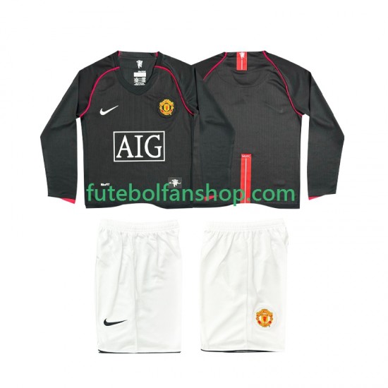 Camisola Alternativo Manchester United Retro 2007 2008 Manga Comprida ,Criança