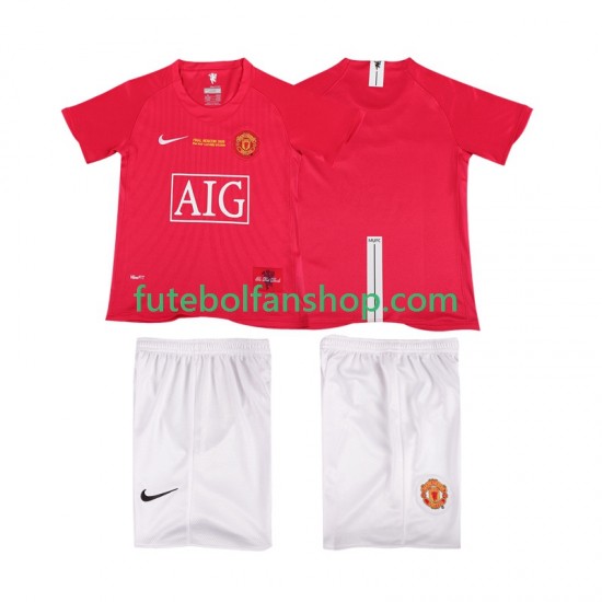 Camisola Principal Manchester United Retro Champions League 2007 2008 Manga Curta ,Criança