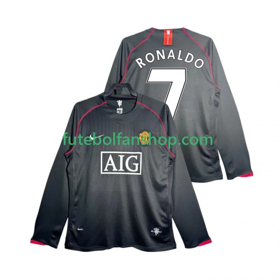 Camisola Alternativo Manchester United Critstiano Ronaldo 7 Retro 2007 2008 Manga Comprida ,Homem