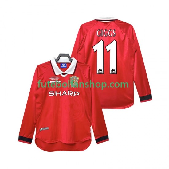 Camisola Principal Manchester United Giggs 11 Retro 1999 2000 Manga Comprida ,Homem Camisola Principal Manchester United Giggs 11 Retro 1999 2000 Manga Comprida ,Homem