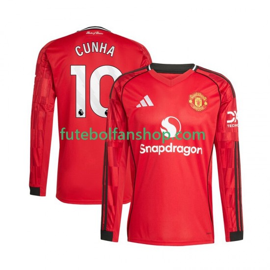 Camisola Principal Manchester United Matheus Cunha 10 Época 2025/2026 Manga Comprida ,Homem Camisola Principal Manchester United Matheus Cunha 10 Época 2025/2026 Manga Comprida ,Homem