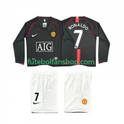 Camisola Alternativo Manchester United Ronaldo 7 Retro 2007 2008 Manga Comprida ,Criança