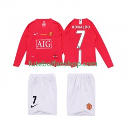 Camisola Principal Manchester United Ronaldo 7 Retro Premier League 2008 2009 Manga Comprida ,Criança