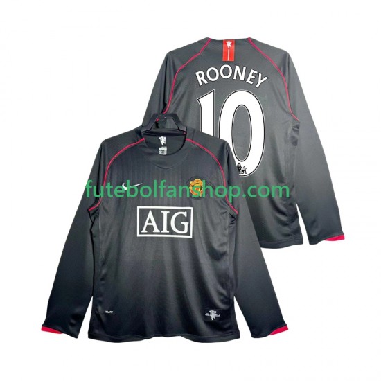 Camisola Alternativo Manchester United Rooney 10 Retro 2007 2008 Manga Comprida ,Homem
