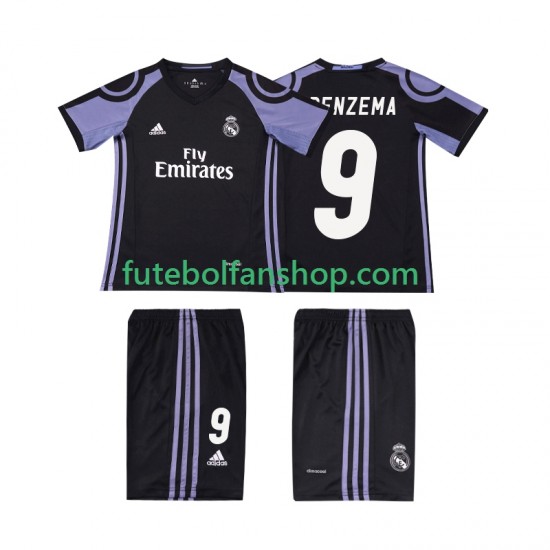 Camisola Alternativa (2ª) Real Madrid BENZEMA 9 Retro 2016 2017 Manga Curta ,Criança Camisola Alternativa (2ª) Real Madrid BENZEMA 9 Retro 2016 2017 Manga Curta ,Criança