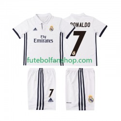 Camisola Principal Real Madrid Cristiano Ronaldo 7 Retro 2016 2017 Manga Curta ,Criança