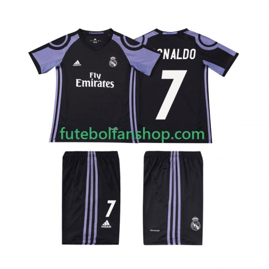 Camisola Alternativa (2ª) Real Madrid Cristiano Ronaldo 7 Retro 2016 2017 Manga Curta ,Criança