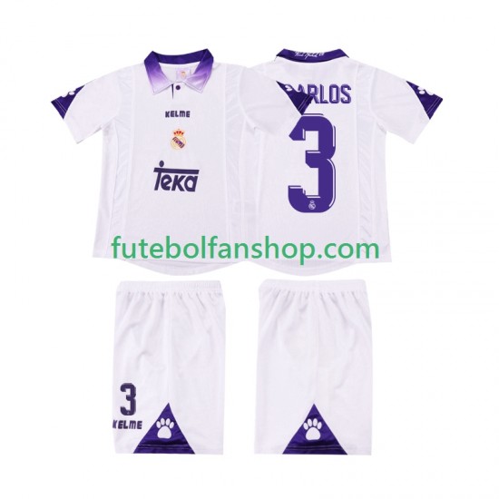 Camisola Principal Real Madrid R CARLOS 3 Retro 1997 1998 Manga Curta ,Criança