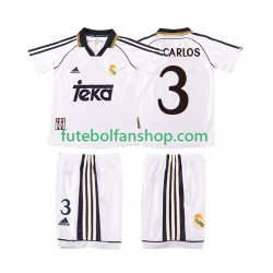 Camisola Principal Real Madrid R CARLOS 3 Retro 1998 2000 Manga Curta ,Criança