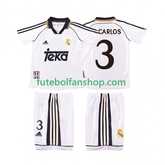 Camisola Principal Real Madrid R CARLOS 3 Retro 1998 2000 Manga Curta ,Criança