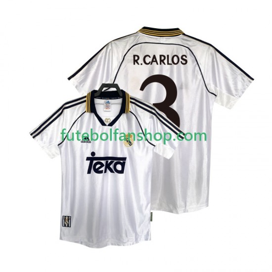 Camisola Principal Real Madrid R.CARLOS 3 Retro 1998 2000 Manga Curta ,Homem