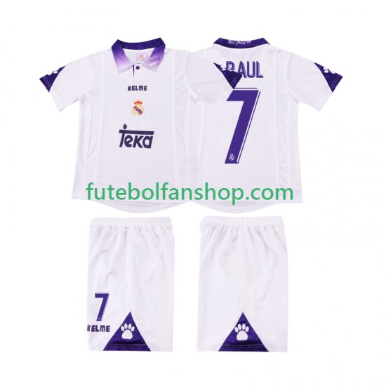 Camisola Principal Real Madrid RAUL 7 Retro 1997 1998 Manga Curta ,Criança