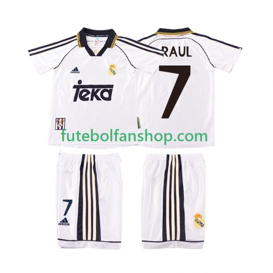 Camisola Principal Real Madrid RAUL 7 Retro 1998 2000 Manga Curta ,Criança
