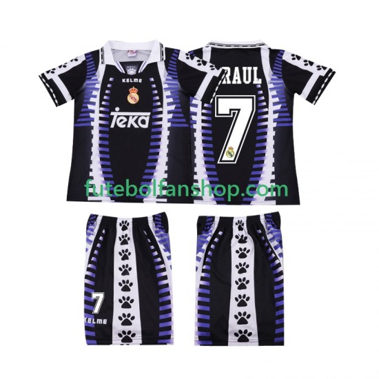 Camisola Alternativa (2ª) Real Madrid RAUL 7 Retro 1997 1998 Manga Curta ,Criança