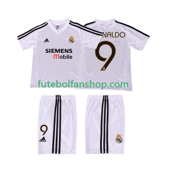 Camisola Principal Real Madrid RONALDO 9 Retro 2004 20025 Manga Curta ,Criança