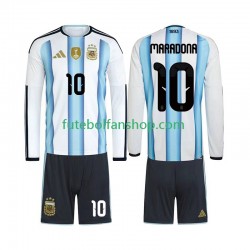 Camisola Principal Seleção Argentina Maradona 10 World Cup 2026 Manga Comprida ,Criança