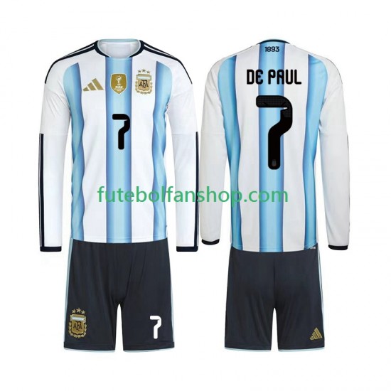 Camisola Principal Seleção Argentina Rodrigo De Paul 7 World Cup 2026 Manga Comprida ,Criança