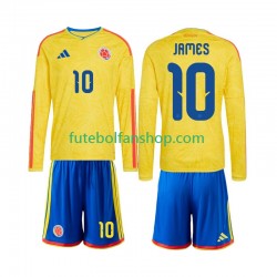 Camisola Principal Seleção Colombiana James Rodriguez 10 World Cup 2026 Manga Comprida ,Criança