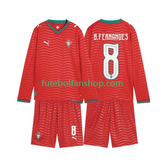 Camisola Principal Seleção Portuguesa Bruno Fernandes 8 World Cup 2026 Manga Comprida ,Criança