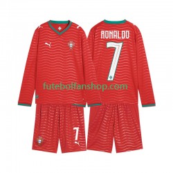 Camisola Principal Seleção Portuguesa Cristiano Ronaldo 7 World Cup 2026 Manga Comprida ,Criança
