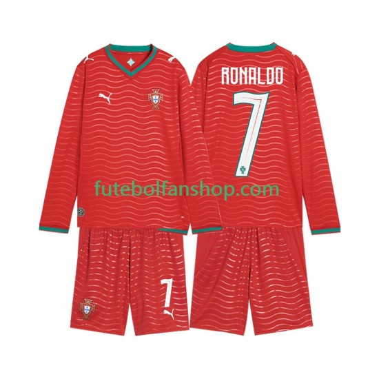 Camisola Principal Seleção Portuguesa Cristiano Ronaldo 7 World Cup 2026 Manga Comprida ,Criança