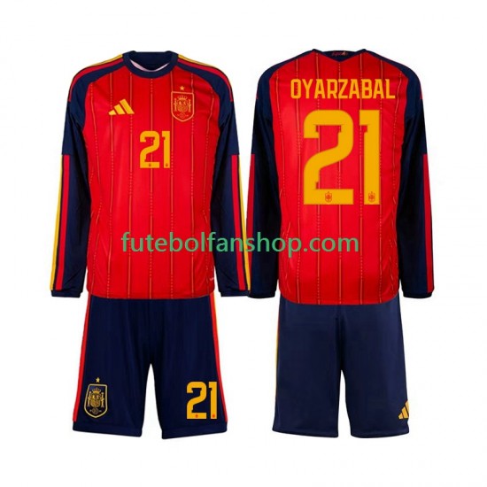 Camisola Principal Seleção Espanhola Mikel Oyarzabal 21 World Cup 2026 Manga Comprida ,Criança