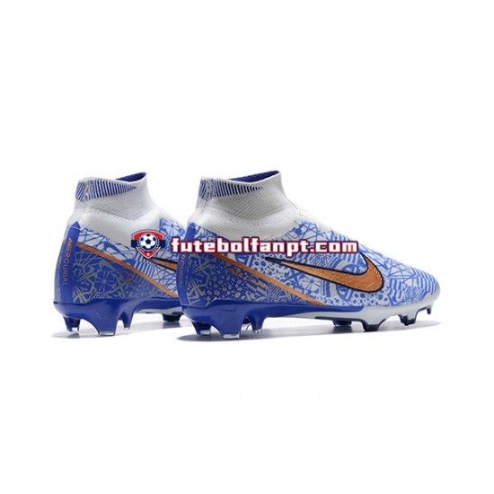 Ouro Azul Branco Nike Air Zoom Mercurial Superfly IX Elite FG Chuteiras de futebol