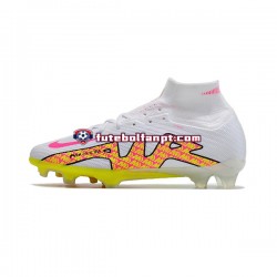 Rosa Amarelo Branco Nike Air Zoom Mercurial Superfly IX Elite FG Chuteiras de futebol